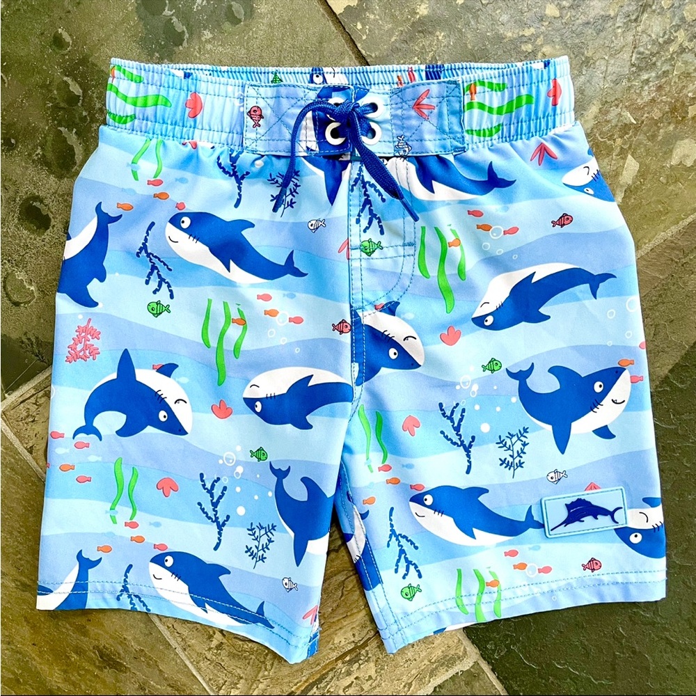 Tommy Bahama•Boy’s Size 4T•Blue Sharks•Pull-On Swim Trunks with Adjustable Waist